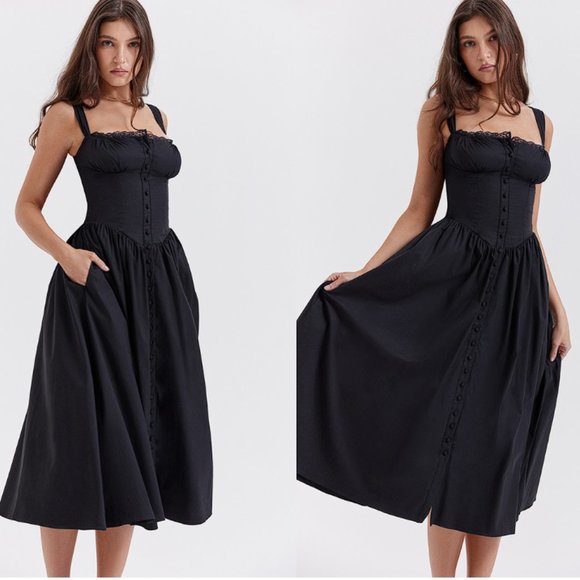 HOUSE OF CB 'Tatiana' Black Midi Sundress NWOT - Picture 3 of 11